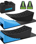 Rugged RV Leveling Blocks For Travel Trailers Up To 35000 Lbs Curved Levelers 2 Pack With Blue Chocks 2 Non Slip Mats Carrying Bag Kohree
