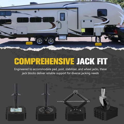 3 In 1 RV Leveling Blocks Set For Camper And Trailer Stackable Jack Blocks Interlocking Recovery Boards And Wheel Stabilizers 10 Pack With Carry Bag Black used under RV