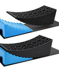 Rugged RV Leveling Blocks For Travel Trailers Up To 35000 Lbs Curved Levelers 2 Pack With Blue Chocks and Mats
