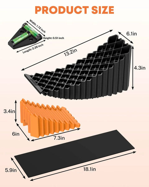 Product diagram showing dimensions of Heavy Duty RV Leveling Blocks Five Inch For Trailers Up To Fifty Thousand Pounds.