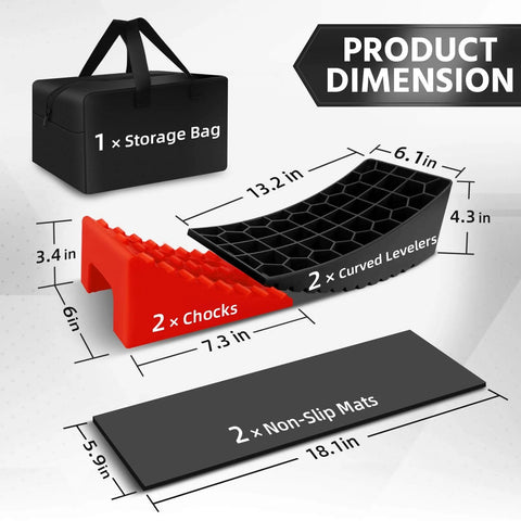 Product dimensions of Heavy Duty RV Leveling Blocks for Travel Trailers With Anti Slip Mats and Chocks, 2 Pack Includes Carry Bag.