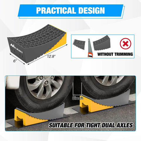 RV Leveling Blocks 2 Pack For Travel Trailers And Motorhomes By Nilight showing dimensions and dual axle fit