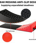 RV Leveling Blocks Ramp Kit 2 Pack showing gear meshing anti-slip design with 2 curved levelers and non-slip mat.