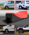 RV Leveling Blocks Two Pack System With Two Chocks And Anti Slip Mats for Travel Trailers and Campers on grass, gravel, pavement, and dirt surfaces