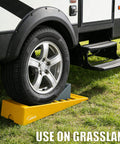 Heavy Duty RV Leveling Blocks Set For Travel Trailers And Campers With Storage Bag Adjustable Up To 3 Inches And Supports Up To 10000 Lbs 2 Pack Leidgg used under RV tire on grassland