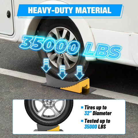 RV Leveling Blocks 2 Pack For Travel Trailers And Motorhomes By Nilight Dual Axles High Density Polyethylene Heavy Duty Level Ramp System Up To 35000 Lbs For Fast Safe And Easy Leveling On Any Surface Yellow supporting vehicle tire.