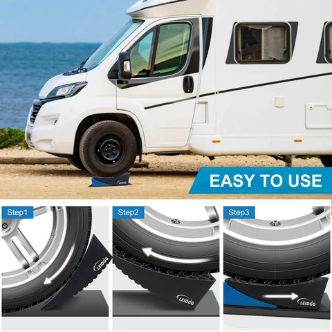 Sturdy 2 Pack RV Leveling Blocks Kit With Carrying Bag Anti Slip Mats And Bubble Level For Campers Trailers And SUVs Up To 35000 Lbs Heavy Duty Solid PP Construction Works With Tires Ready to Roll Up to 32 Inches