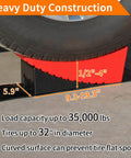 RV Leveling Blocks Kit for Dual Axle Travel Trailer With Ramp Chocks Rubber Mats Bubble Level and Carry Bag Heavy Duty HDPE Non Slip System Adjustable From One Half Inch To Four Inches In Minutes By OULEME under tire, red block, measurement guide