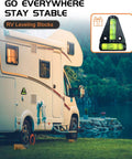 Easy Faster Leveling RV Leveling Blocks Ramp Kit No Brainer For Campers 2 Pack installed under RV near lake with bubble level inset