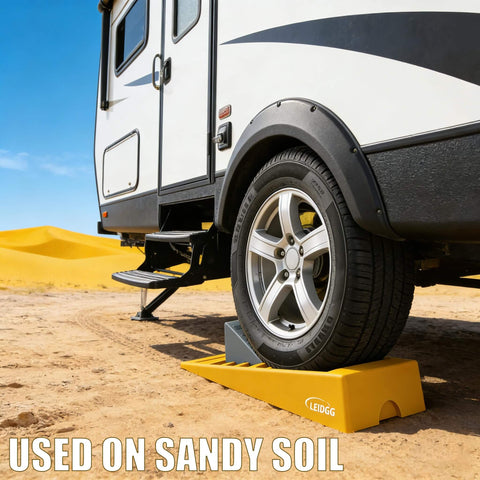 Heavy Duty RV Leveling Blocks Set For Travel Trailers And Campers With Storage Bag Adjustable Up To 3 Inches And Supports Up To 10000 Lbs 2 Pack Leidgg used on sandy soil