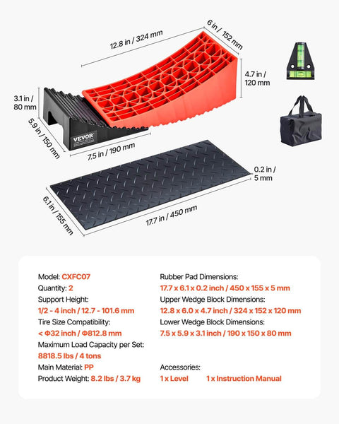 Heavy Duty RV Leveling Blocks Set For Campers And Trailers 2 Pack Up To 8818.5 Lbs Support 4 Inch Max Height Curved Design