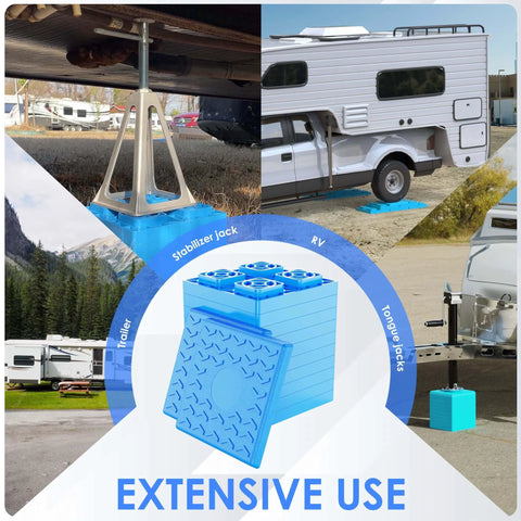 Heavy Duty RV Leveling Blocks 12 Pack With Interlocking Design And Packing Bag For Camper Leveling Stackable Blocks in use