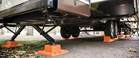 Interlocking RV Leveling Blocks 10 Pack With Nylon Storage Bag For Trailer Motorhome And Vanlife Up To 40,000 Lbs Capacity Orange Made In USA By Tri-Lynx Lynx Levelers Durable Heavy Duty Stability For Uneven Terrain And Easy Quick Leveling under RV