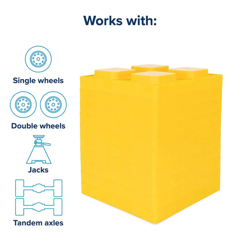 Interlocking RV Leveling Blocks With Storage Bag For Easy Camping Setup And Precise Stacking, Ten Pack, Each Block Adds One Inch Of Height, Heavy Duty Stabilizers For Trailers And Campers, Sized 8.5 By 8.5 By 1 Inches.