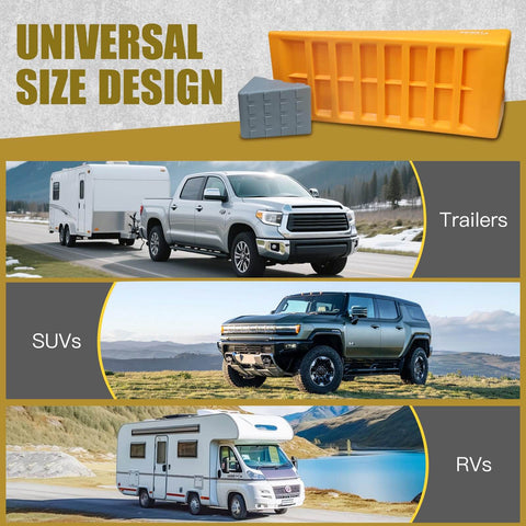 Heavy Duty RV Leveling Blocks Set For Travel Trailers And Campers With Storage Bag Adjustable Up To 3 Inches And Supports Up To 10000 Lbs 2 Pack Leidgg shown with various vehicles.