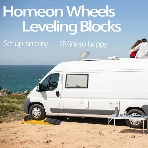 RV Camper Leveling Blocks Set With Anti Slip Pads Interlocking Design 10 Pack Includes One Wheel Chock Ramps And Carrying Bag For Travel Trailer Yellow Heavy Duty Stabilizers For Campsites under a van at camp