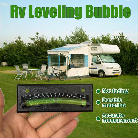2 Pack RV Leveler Bubble Leveling System for Trailers and Campers with ABS Plastic Tilt Gauge shown with camper background