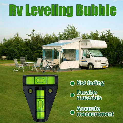 2 Pack Magnetic T Type RV Levelers With Precision Bubble Level For Exterior Leveling And Stabilization, Acrylic Base Attaches To Iron Surfaces, Easy Campers And Trailers Leveling Tools next to RV.