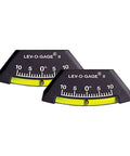 Lev O Gage II RV Leveling System 2 Pack Made In USA High Visibility Brass Ball Level For RV Camper And Pop Up Trailer No Bubble Tilt Readings From Minus Ten To Plus Ten Degrees Sun Company, front view of two leveling gauges with brass ball