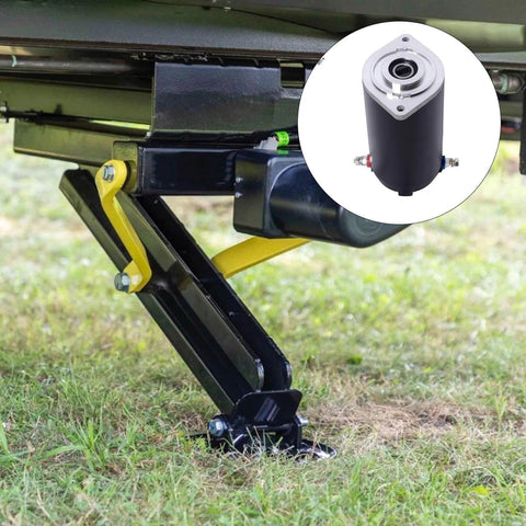 RV leveling system with 179327 Hydraulic Pump Motor Kit Replacement for unidirectional power unit, focus on motor and installed system.