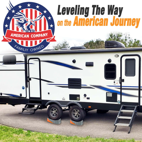 Fast And Easy RV Leveling Kit With 6 Inch Levelers Wheel Chocks Rubber Mats And Carry Bag For Travel Trailers For Stable Quick Setup And Safer Parking On Any Surface Carmtek used under RV tires for stable setup.