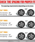 Tire spacing chart for Fast And Easy RV Leveling Kit With 6 Inch Levelers Wheel Chocks Rubber Mats And Carry Bag For Travel Trailers