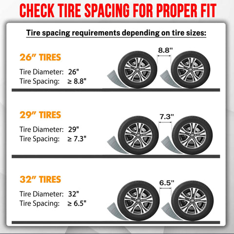 Tire spacing chart for Fast And Easy RV Leveling Kit With 6 Inch Levelers Wheel Chocks Rubber Mats And Carry Bag For Travel Trailers