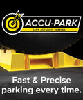 FasTen Premium RV Leveling Ramp Set with Handle showing AccuPark feature under tire for precise parking