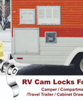 Keep your RV storage secure on the road with this five pack of 1 1/8 inch locks, keyed alike, shown on an RV compartment.