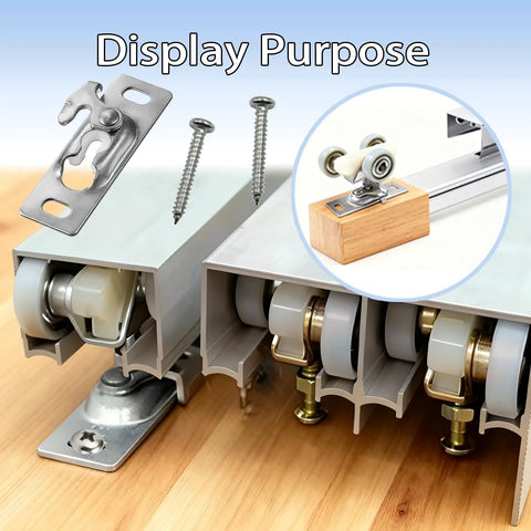 H529 Sliding RV Door Hardware Kit With Sliding Door Hanger Pocket Door Rollers And Connection Plate displayed on wood surface