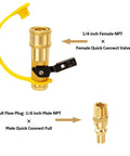 Easy Hookup RV Propane Quick Connect Adapter Kit With Shutoff Valve And Full Flow Plug One Quarter Inch NPT Male To One Quarter Inch NPT Female Brass Pipe Coupler