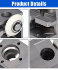 Close-up of RV Schwintek Bearing Block Kit with upper and lower aluminum blocks and V roller rivets for slide outs.