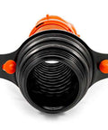 Front view of 3 In 1 RV Sewer Hose Adapter And Drain Seal With RhinoExtreme Hose And Handle, universal fit for 3 to 4-inch inlets.