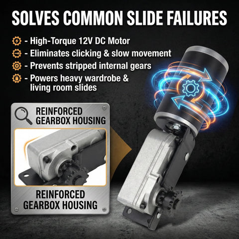RV Slide Out Motor Gearbox Assembly For BAL AccuSlide Cable System High Torque 12V 12 RPM Replacement with reinforced housing