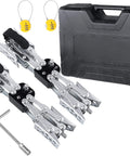 X Shaped RV Stabilizer Wheel Chock For Dual Axle Travel Trailers And Campers With Drill Adjust, Reduces Sway, Quick Install, And Secure Parking, Maxchock 2 Pack For Easy Camping Setup shown with carrying case.