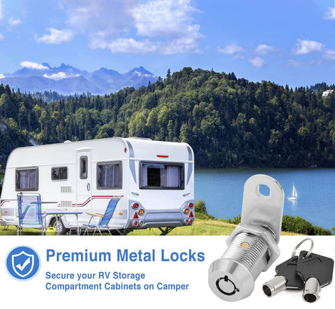 Keyed Alike RV Storage Locks 1-1/8 Inch Fits Up To 7/8 Inch Door Thickness Camper And Trailer Lock Set Six Pack with camper lake view