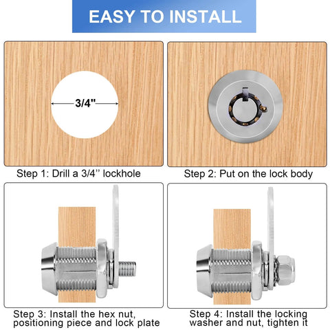 Installation steps for Keyed Alike RV Storage Locks 1-1/8 Inch Fits Up To 7/8 Inch Door Thickness Camper And Trailer Lock Set