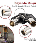 Close-up of RV storage locks, showing keycode unique design, part of a five pack, to keep your RV storage secure on the road.