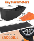 Raised Tire Change Ramp And Curved Leveling Blocks For RV And Trailer With Wheel Chock And Rubber Pad, 6 Inch Lift, Heavy Duty 35,000 Lb Capacity