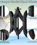 RV Wheel Chock Stabilizer Kit With 2 Sets X Chocks Scissor Tire Locking Chocks Ratchet Hex Socket Tool Kit And Gloves Black