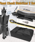 Camper Wheel Chock Stabilizers, 2 Sets For RV And Travel Trailer, Heavy Duty X Shaped Anti Move Tire Chocks, tools, storage bag