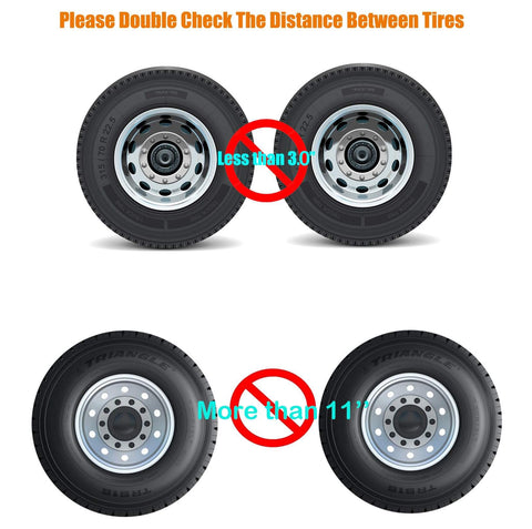Diagram showing tire distance requirements for Camper Wheel Chock Heavy Duty Rotatable X Shaped Stabilizer For RV Trailer