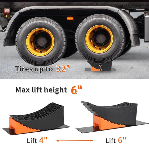 Raised Tire Change Ramp And Curved Leveling Blocks For RV And Trailer With Wheel Chock And Rubber Pad, 6 Inch Lift