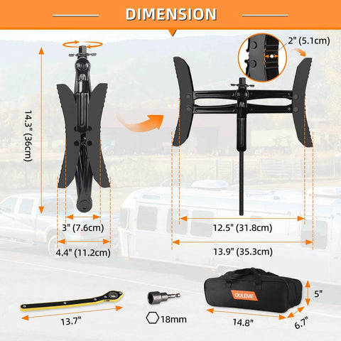 Durable X Shaped RV Tire Stabilizer For Dual Axle Travel Trailers And Campers OULEME with dimensions and carrying case