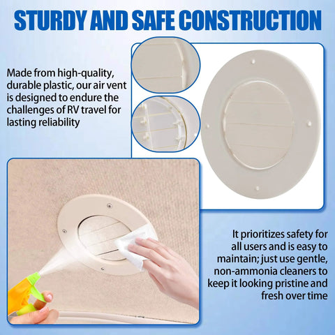 5-Pack 6.5 Inch RV Ceiling Vent Covers For Inside Camper With Rotatable Slats And Directional Airflow Replacement For RV AC Vents Fits 4 5 8 Inch Ducts Ships White Or Light Beige shown installed and cleaned