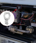 Durable alloy steel RV water heater cam lock set installed on RV, showing secure door latching and easy installation.