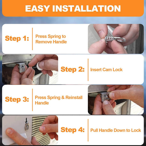 Effortless, durable RV water heater door latch kit installation guide for secure twist cam locking in campers and travel trailers.