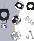 Keep your RV water heater secure with a six piece metal cam lock set, showing detailed views of powder coated fasteners and springs.
