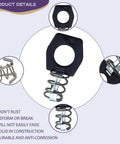 Keep your RV water heater secure with a six piece metal cam lock set, durable, powder coated door latch fasteners, close-up view