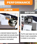 Effortless, durable RV water heater door latch kit delivers secure twist cam locking for campers before and after comparison